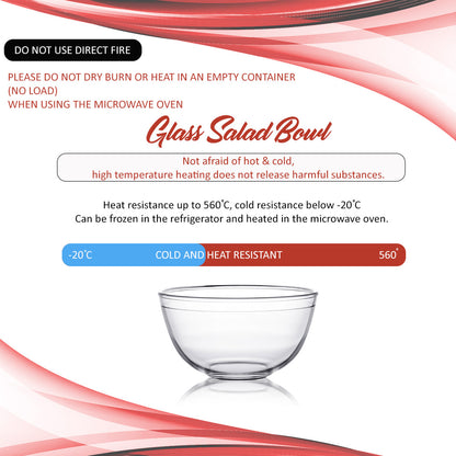 Locaupin Borosilicate Glass All Purpose Round Salad Bowl Food Container Mixing Fruit Prepping Serving Dessert Snack