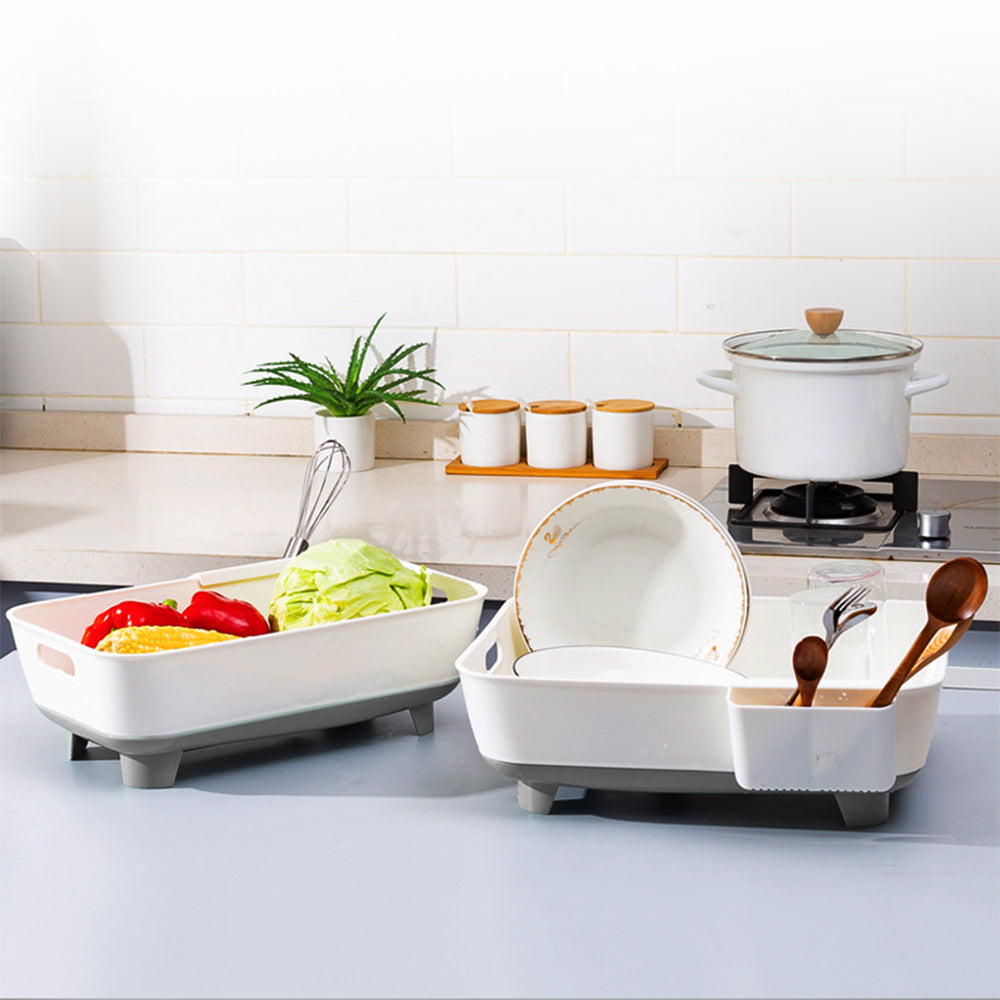 Locaupin Kitchen Sink Countertop Dish Drying Rack Multifunctional Draining Tray Washing Fruits Vegetable Basket with Utensil Holder