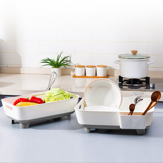 Locaupin Kitchen Sink Countertop Dish Drying Rack Multifunctional Draining Tray Washing Fruits Vegetable Basket with Utensil Holder