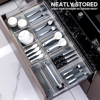 Locaupin Cabinet Desk Drawer Organizer Tray Multipurpose Bin Container Silverware Makeup Gadgets Stationeries Storage Compartment