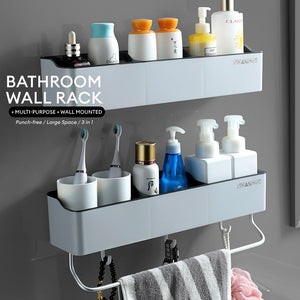 Locaupin Hanging Bathroom Shelf Wall Mounted Storage with Compartment Self Draining Tray Towel Rack Toiletries Holder