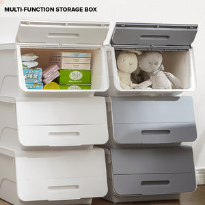 Locaupin Stackable Bin Flip On Lid Multifunctional Storage Basket Box Wardrobe Cabinet Closet Organizer Shelf For Clothes Toys Snacks Supplies