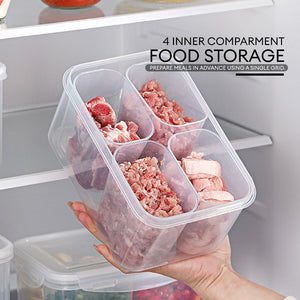 Locaupin Airtight Locking Lid Removable 4 Inner Compartment Fridge Organizer Food Storage Container Preserve Meat Fruits Vegetable Keeper