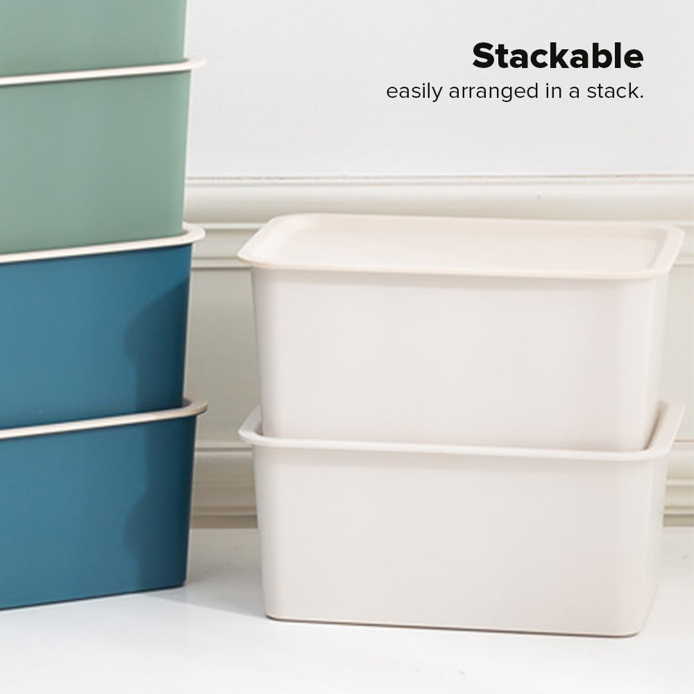 Locaupin Home Multifunctional Storage Box Stackable Basket Bin with Lid Space Saving Household Organizer