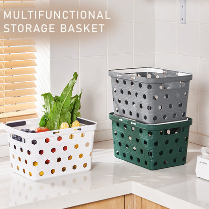 Locaupin Plastic Basket Bin with Handle Multipurpose Kitchen Countertop Laundry Toiletries Organizer Stackable Closet Storage