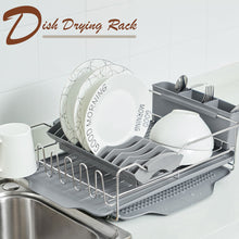 Load image into Gallery viewer, Locaupin Kitchen Sink Organizer Plate Cup Dish Drying Rack Removable Drain Tray Board with Utensil Cutlery Holder
