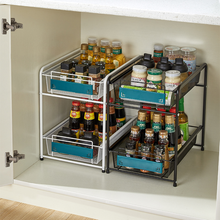 Load image into Gallery viewer, Locaupin Kitchen Rack Under the Sink Shelf Multi-functional Sliding Basket Drawer Double Layer Metal Coated Seasoning Organizer
