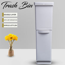 Load image into Gallery viewer, Locaupin 32 Liter Slim Rolling Kitchen Dual Trash Can 2 Layer Storage Waste Bin with Wheels Wet Dry Separation Garbage Bucket Covered Container
