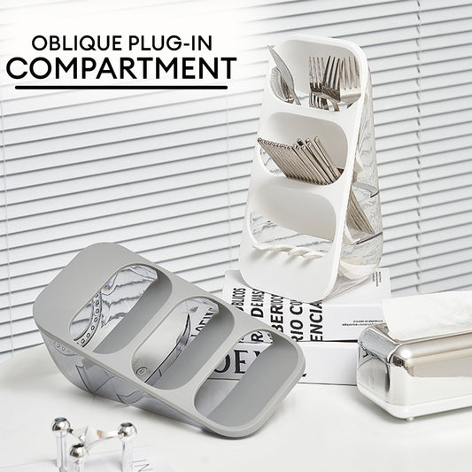 Locaupin 3 Compartment Utensil Holder Kitchen Counter Separable Cutlery Storage Caddy Display Automatic Draining Holes