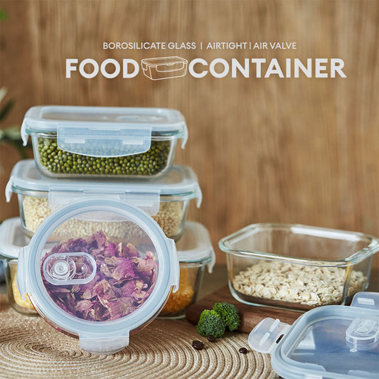 Locaupin Borosilicate Glass Lunch Box Meal Prep Container Leftover Food Storage Steam Release Valve Air Vent Locking Lid Kitchen Organizer