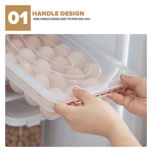 Locaupin 34 Grid Plastic Space Saver Refrigerator Food Organizer Box Clear Egg Storage Shelf Tray Container with Lid