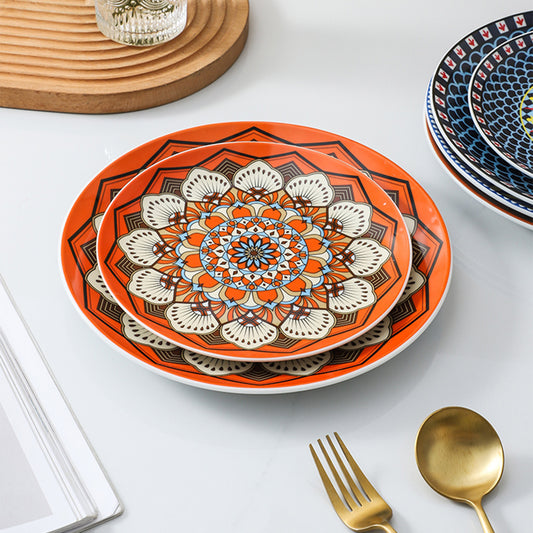 Locaupin Pattern Design Dinnerware Porcelain Dinner Plate Serving Dishes for Salad Pasta Dessert Microwave Oven Safe Pan