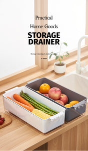 Locaupin White Rectangular Fridge Organizer Removable Drain Tray Countertop Pantry Food Storage Fruit Vegetable Container