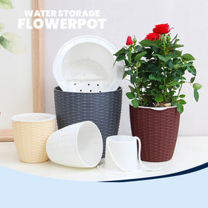 Locaupin Rattan Design Round Flower Pot Lazy Self Watering Planter Absorbent Wicking Rope Inner Water Storage For Plants Herbs