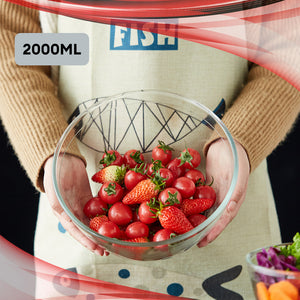 Locaupin Borosilicate Glass All Purpose Round Salad Bowl Food Container Mixing Fruit Prepping Serving Dessert Snack