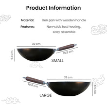 Load image into Gallery viewer, Locaupin Japanese Style Iron Pot Non-Stick Coating Cookware Frying Pan Wood Handle Flat Bottom Hammered Texture Suitable for All Stove
