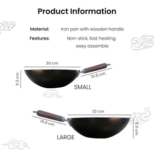 Locaupin Japanese Style Iron Pot Non-Stick Coating Cookware Frying Pan Wood Handle Flat Bottom Hammered Texture Suitable for All Stove