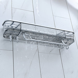 Locaupin Wall Mounted Multi-functional Bathroom Shelf Organizer Rack with Drainer and Small Compartment Storage For Kitchen Bathroom