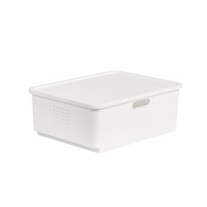 Locaupin Multipurpose White Storage Box Organizer Bin Front Wheel Easy Transport Handle Closet Shelf Container with Lid