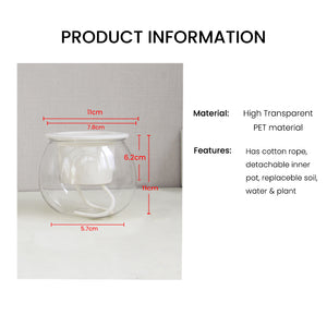 Locaupin Clear Plastic Round Wick Flower Pot For Indoor Plants Home Gardening Automatic Self Watering Planter