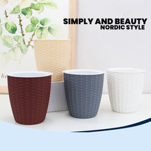 Load image into Gallery viewer, Locaupin Rattan Design Round Flower Pot Lazy Self Watering Planter Absorbent Wicking Rope Inner Water Storage For Plants Herbs
