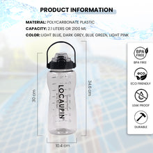 Load image into Gallery viewer, Locaupin Transparent Portable Water Bottle Jug Motivational Time Marker Tumbler with Straw and Handle Fitness Gym Camping Outdoor Sports
