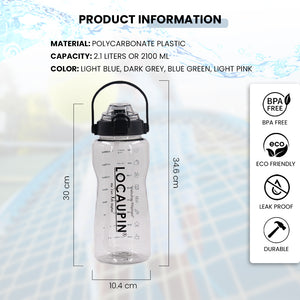Locaupin Transparent Portable Water Bottle Jug Motivational Time Marker Tumbler with Straw and Handle Fitness Gym Camping Outdoor Sports