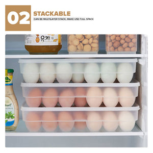 Locaupin 34 Grid Plastic Space Saver Refrigerator Food Organizer Box Clear Egg Storage Shelf Tray Container with Lid