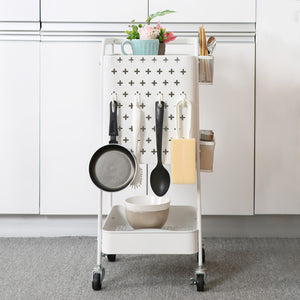 3-Tier Metal Storage Rolling Cart Modern Trolley with Removable Pegboard and Extra Basket Hooks