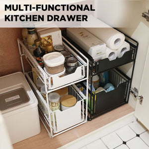 Two Tier Kitchen Drawer Design Organizer Metal Sliding Storage for Bottled Condiments and Bathroom Essentials (Large)
