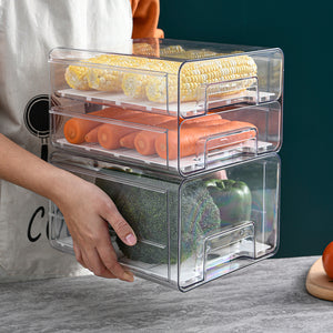 Locaupin Transparent PET Plastic Fruit Vegetable Storage Bin With Drainer Multipurpose Kitchen Fridge Organizer Keep Fresh Food Container