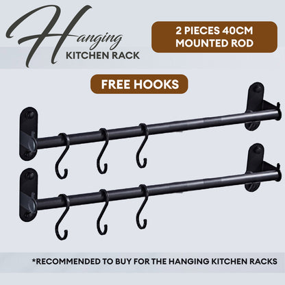 Locaupin Wall Mounted Kitchen Rack Space Saving Hanging Organizer Utensil Knives Holder Pot Lid Shelf Plates Storage Rod with Hooks