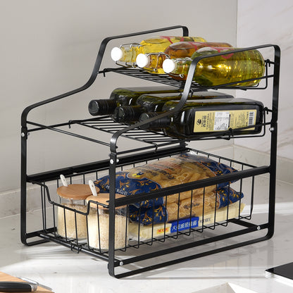 Locaupin 3-Tier Countertop Seasoning Holder Spice Rack Storage Drawer Basket Wire Shelf Pantry Kitchen Organizer