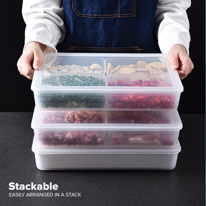 Locaupin Kitchen Fridge Organizer Food Storage Snack Container with Compartment Sorting Vegetable Serving Tray with Lid