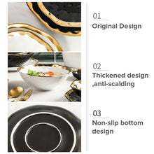 Load image into Gallery viewer, Locaupin Golden Rim Elegant Textured Porcelain Tableware Pasta Bowl Luxury Dinner Plate Party Wedding Dessert Steak Serving Dish
