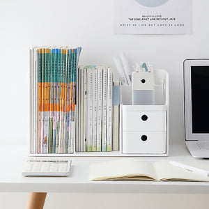 Locaupin Multi-purpose Desktop Bookshelf Desk Organizer Shelf Bookcase With Detachable Drawer Storage Perfect For Home Office Art Stationeries