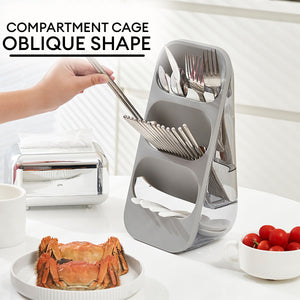 Locaupin 3 Compartment Utensil Holder Kitchen Counter Separable Cutlery Storage Caddy Display Automatic Draining Holes