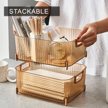 Load image into Gallery viewer, Locaupin Clear Gold Plated Handle Container Kitchen Countertop Pantry Shelf Storage Multipurpose Desktop Stackable Organizer
