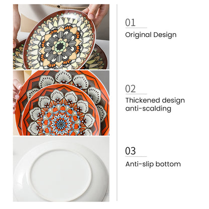 Locaupin Pattern Design Dinnerware Porcelain Dinner Plate Serving Dishes for Salad Pasta Dessert Microwave Oven Safe Pan