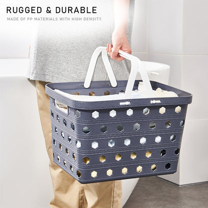 Locaupin Plastic Basket Bin with Handle Multipurpose Kitchen Countertop Laundry Toiletries Organizer Stackable Closet Storage