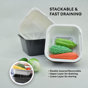 Locaupin 2in1 Food Container Kitchen Strainer Colander Bowl Washing Pasta Draining Fruit Vegetable Storage Basket
