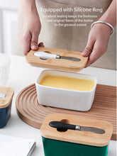 Load image into Gallery viewer, Locaupin Porcelain Butter Keeper Container with Bamboo Lid and Knife Easy Spread Cream Cheese Fresh Keeping Dish Storage
