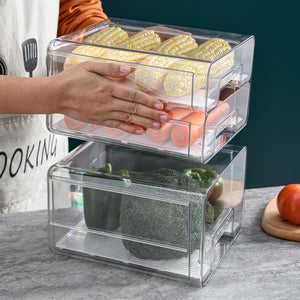 Locaupin Transparent PET Plastic Fruit Vegetable Storage Bin With Drainer Multipurpose Kitchen Fridge Organizer Keep Fresh Food Container
