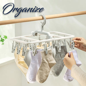Locaupin Laundry Portable 12 Clips Folding Clothes Hanger Rotating Hook Socks Towel Undergarment Drying Rack
