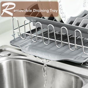 Locaupin Kitchen Sink Organizer Plate Cup Dish Drying Rack Removable Drain Tray Board with Utensil Cutlery Holder