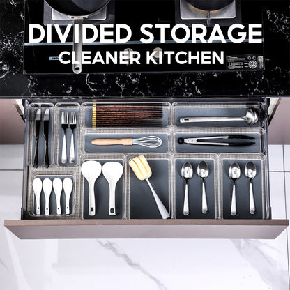 Locaupin Cabinet Desk Drawer Organizer Tray Multipurpose Bin Container Silverware Makeup Gadgets Stationeries Storage Compartment