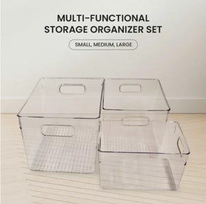Locaupin Transparent Large Storage Box Desktop Wardrobe Cabinet Organizer Sorting Cosmetic Container Bin For Room Kitchen