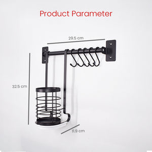 Locaupin Home Accessories Wall Mounted Hanging Holder Kitchen Tools Rack Storage Organizer Shelf with Free Rod Set