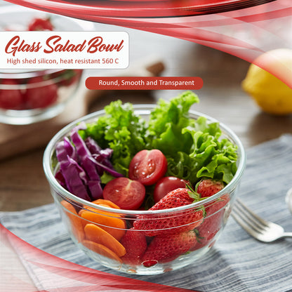 Locaupin Borosilicate Glass All Purpose Round Salad Bowl Food Container Mixing Fruit Prepping Serving Dessert Snack
