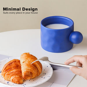 Locaupin Porcelain Drinkware Round Ball Handle Microwavable Coffee Mug Milk Tea Cup Hot and Cold Drink Beverage